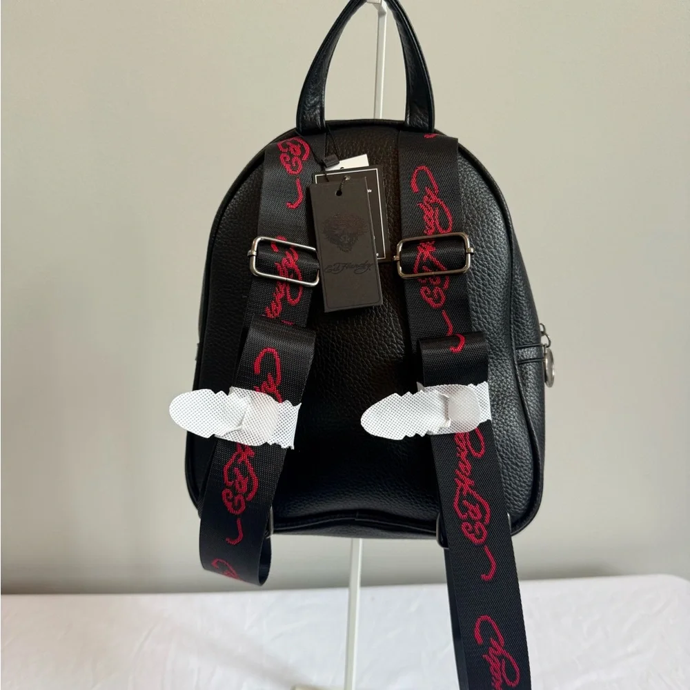 Ed Hardy Black Mini Backpack with Multicolor Graphic Roses - Picture 3 of 11